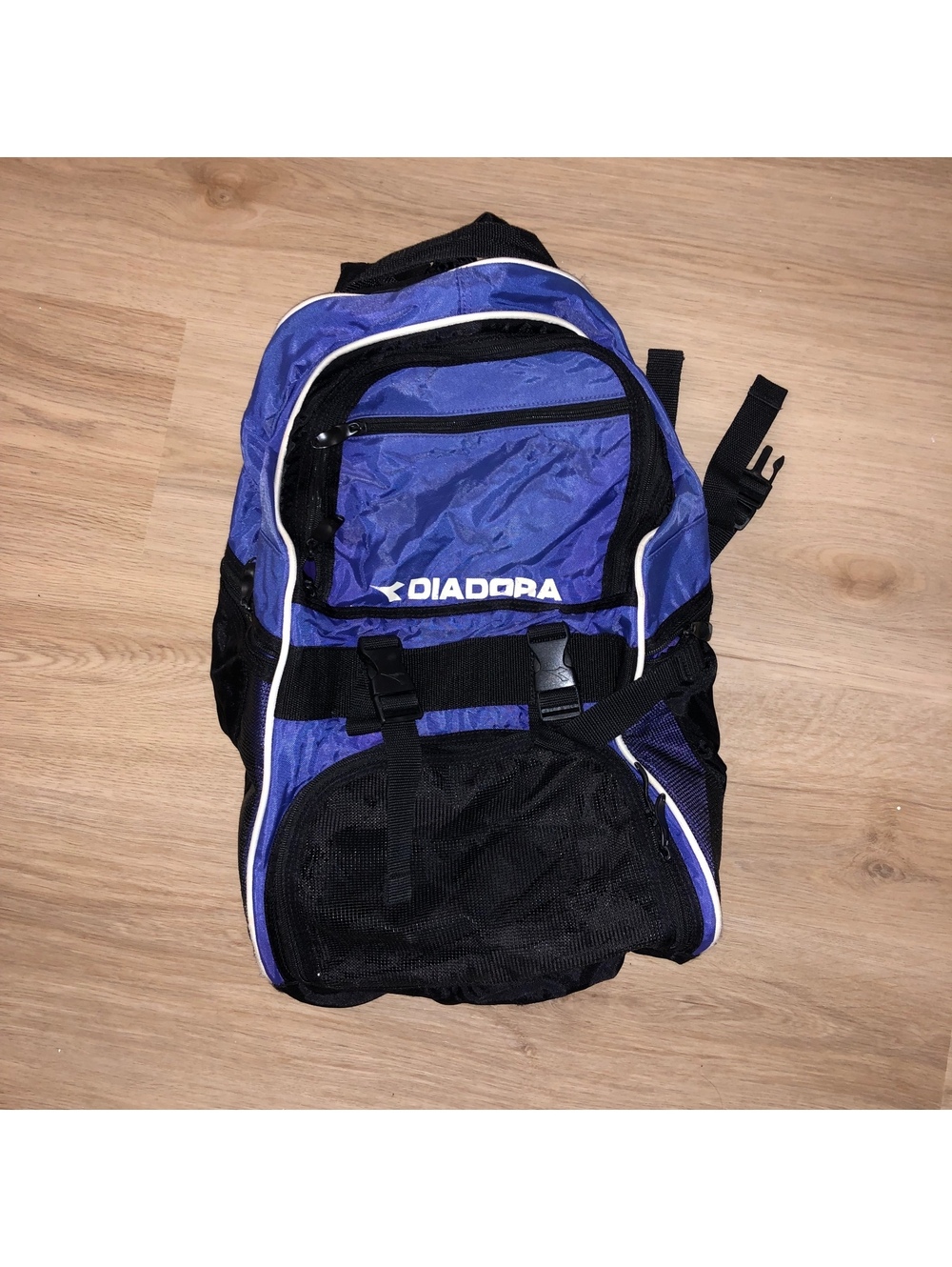 VINTAGE Y2K DIADORA SOCCER BACKPACK BLUE PURPLE BLACK FOOTBALL BAG